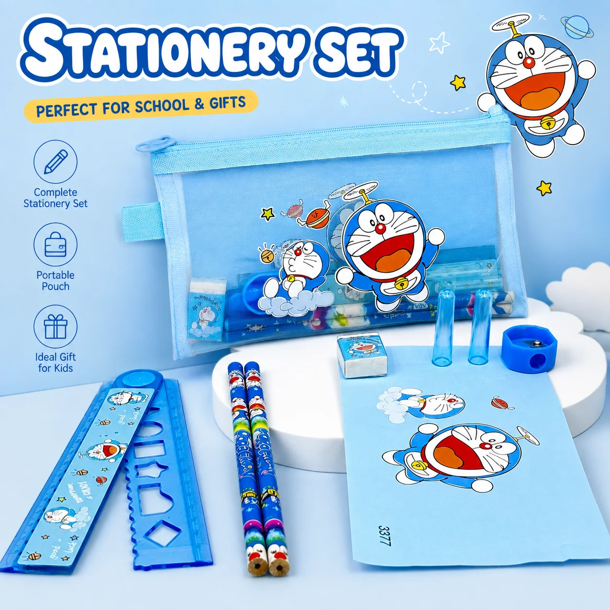 Cute Blue Cartoon Cat Kids Sta - Stationery Supplier 评论和价格